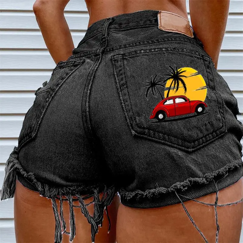 Women's Denim Shorts 2024 Summer New Wear High Waist Comfortable Print Fashion Casual Plus Size Shorts