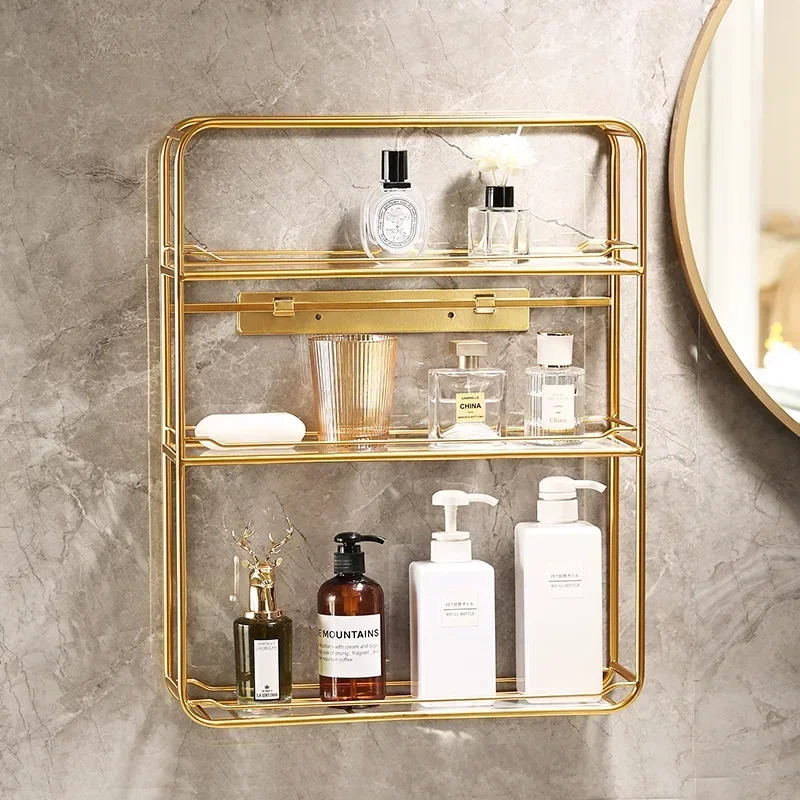 Imagem -02 - Ouro Multi-camada Rack de Armazenamento Pia de Banheiro Montada na Parede Skincare Rack de Armazenamento Acessórios do Banheiro e Organizador