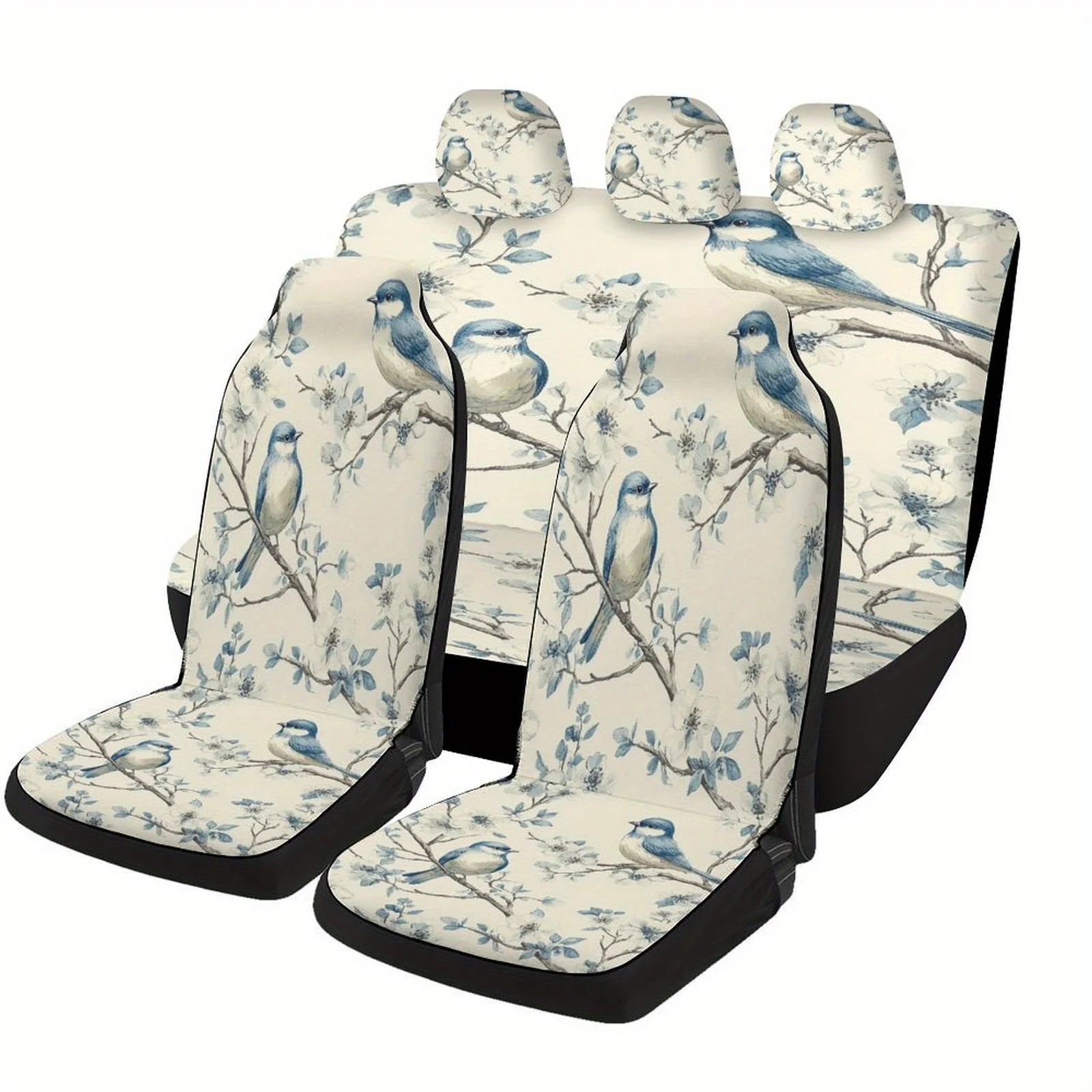 

Blue Birds On Branch Themed Car Seat Cover Set For Most Cars, Fashion Personalized Novelty Car Seat Protector Covers Full Set, U