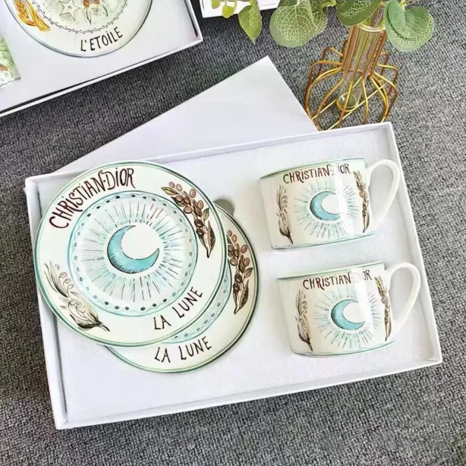 Retro Double Cup Set, Personalized Home Tea Cup, Coffee Cup, Saucer Afternoon Tea Set, Tarot Star Series Gifts