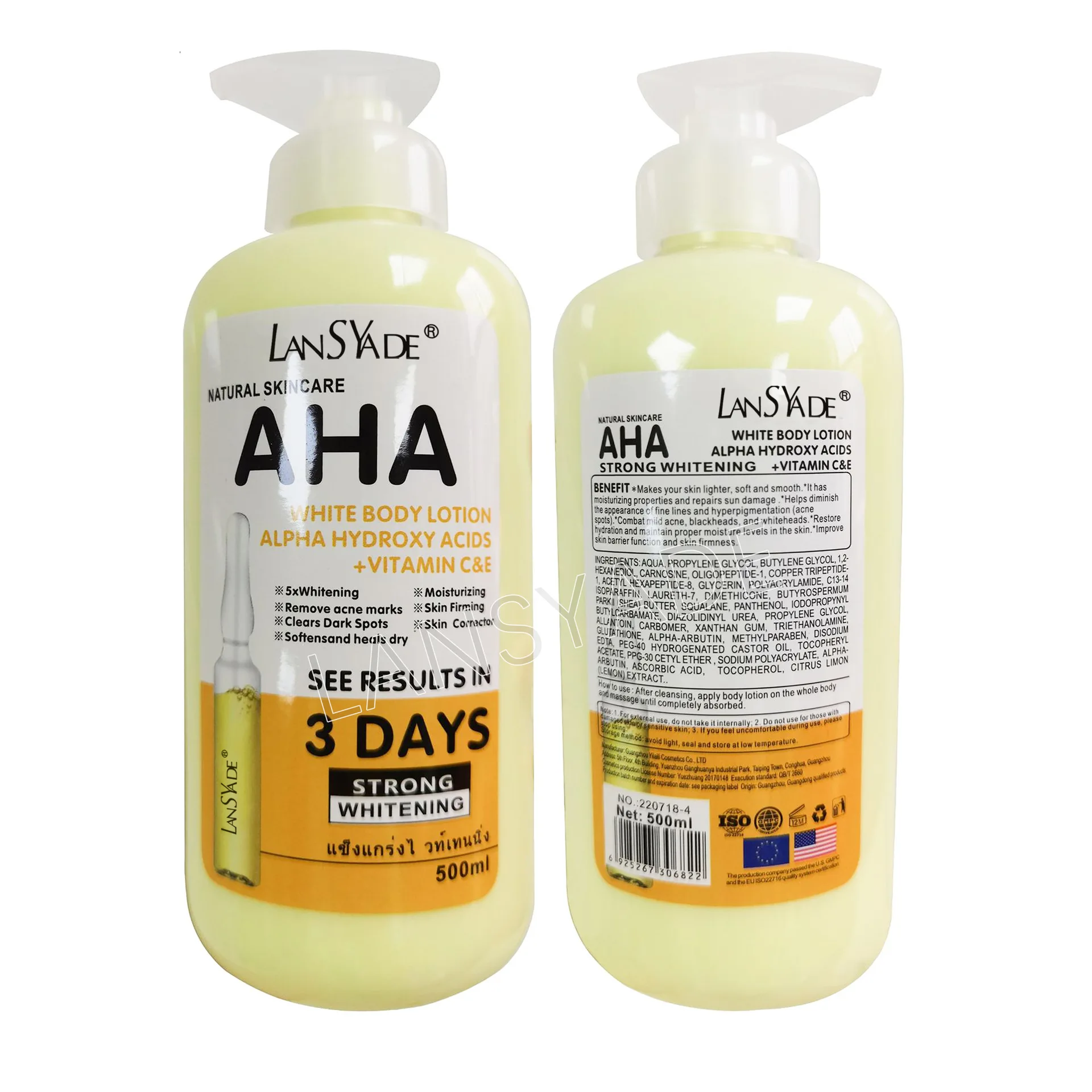 500ml LANSYADE AHA Aufhellende Körperlotion Arbutin Feuchtigkeitsspendende Straffende Körpercreme Vitamin C Hautpflege-Essenz Lotion