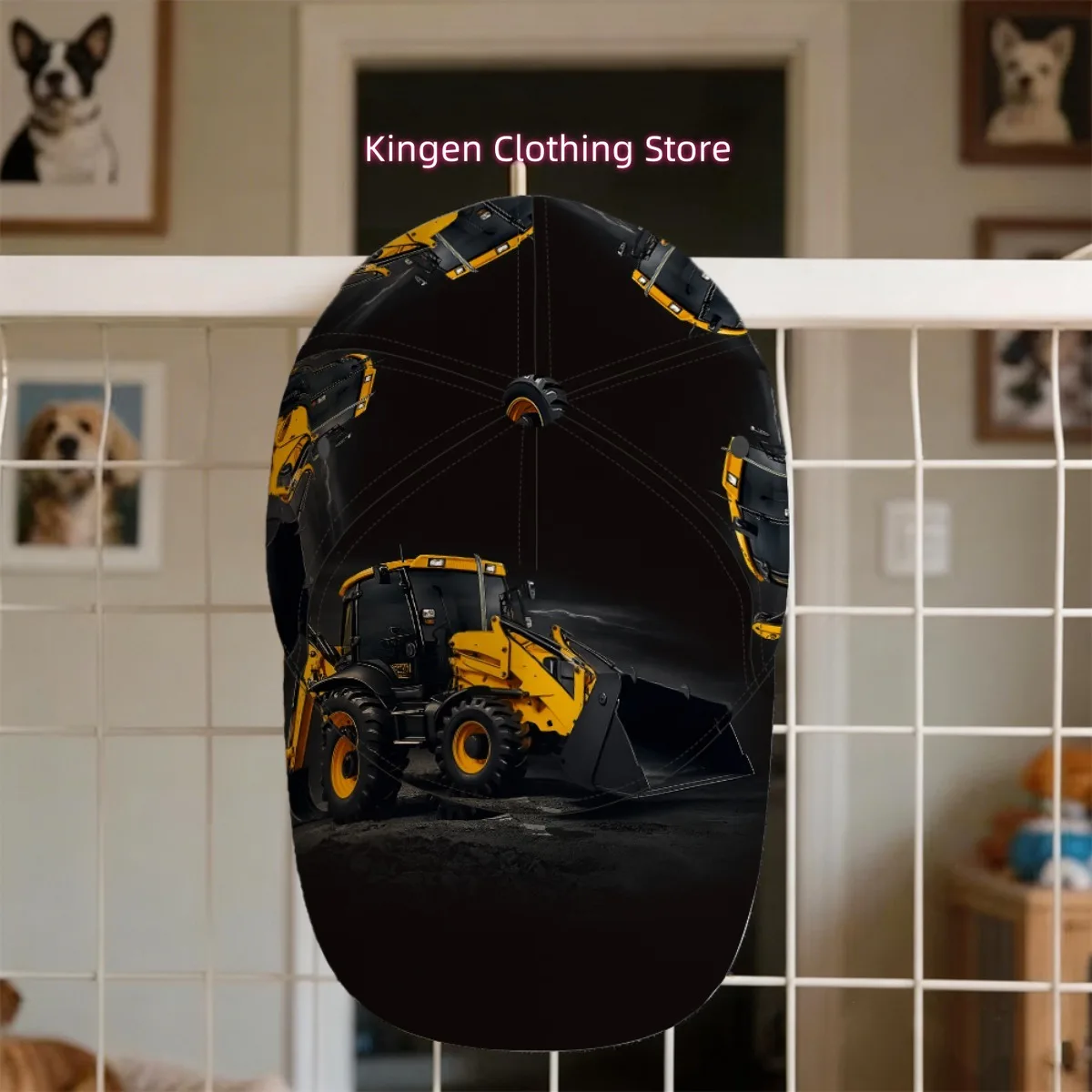 1pc 2D Full Yellow and Black Backhoe Loader Close-up Baseball Cap Golf One Size Fits Most Father's Day Gift Driving Anniversary