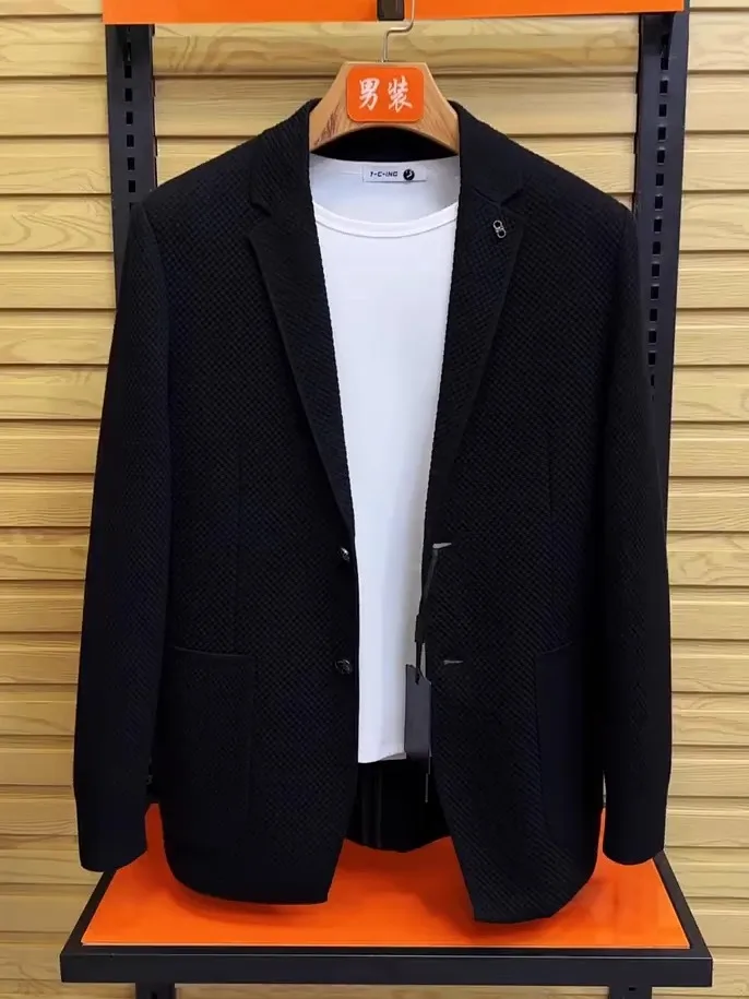 

Faionable Knitted Men's Suit Jaet Casual Chic Lightweight Ele Sle Stand Fit Long Sve Busin Casual Pure Color