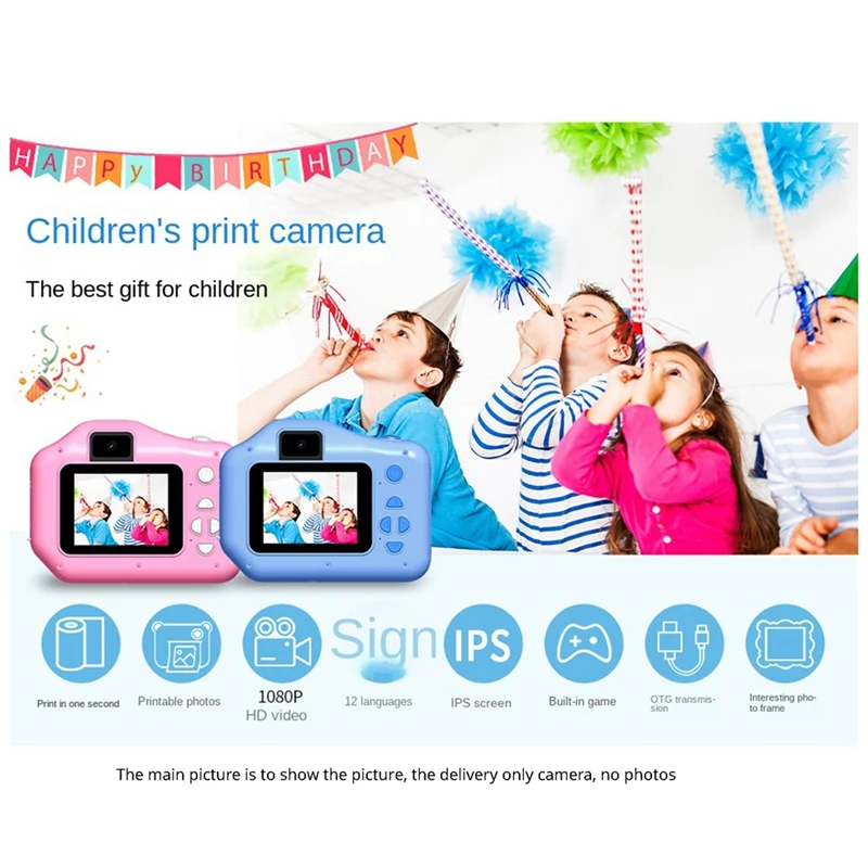 Fotocamera per stampa istantanea per bambini con fotocamera digitale selfie 1080P, regalo di compleanno per ragazzi e ragazze