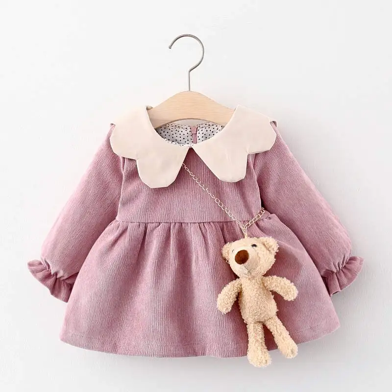 Bear Leader Neonato Bebes Abiti da principessa Autunno Natale Moda Infantile Ragazza Ruffles Costume Abiti Cute Bear Borse 0-2Y