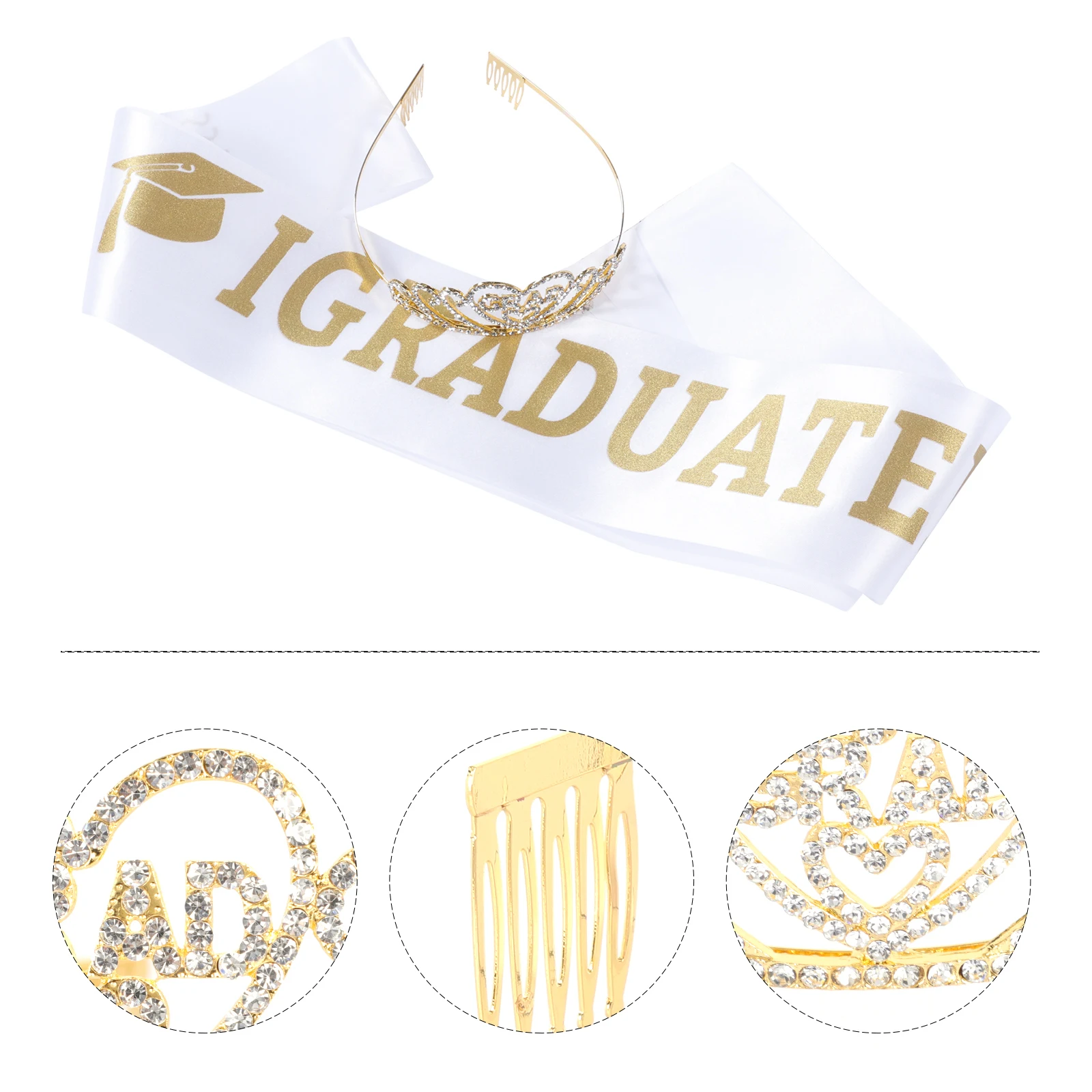 

Graduation Crown Party Accessories Crystal Graduate Crown Sash Party Accessories Fits Girls Student Headgear Decorations