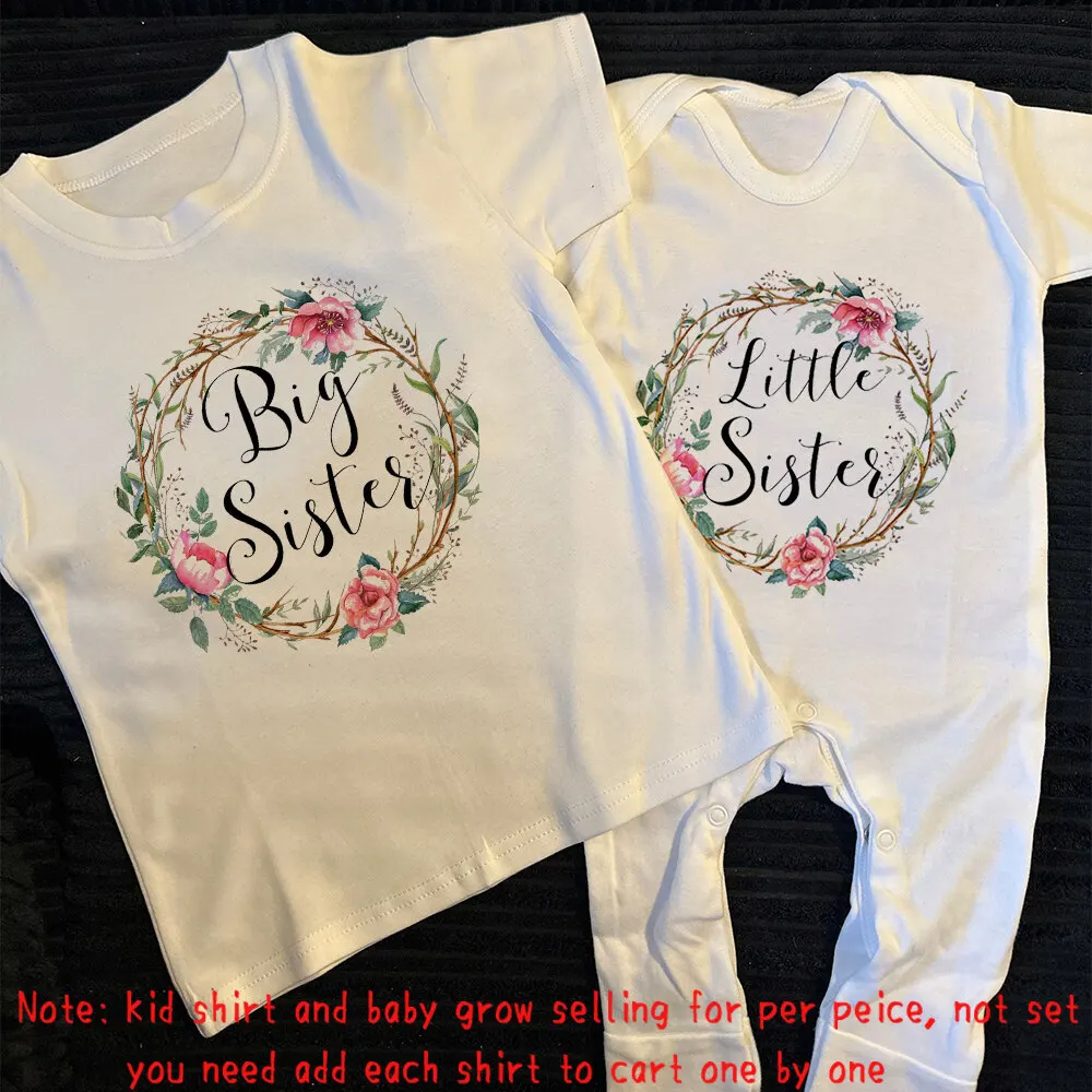 Siblings Matching T-shirt & Baby Grow Big Sister Little Sister Family Match Outfits Pregnancy Annoucement Baby Shower Gift