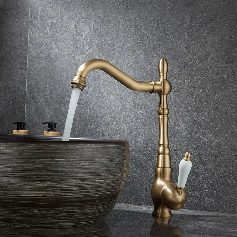 Antique Cold And Hot Kitchen Faucet Household  Brass Washbasin Bathroom Rotatable Vintage faucet BF0426