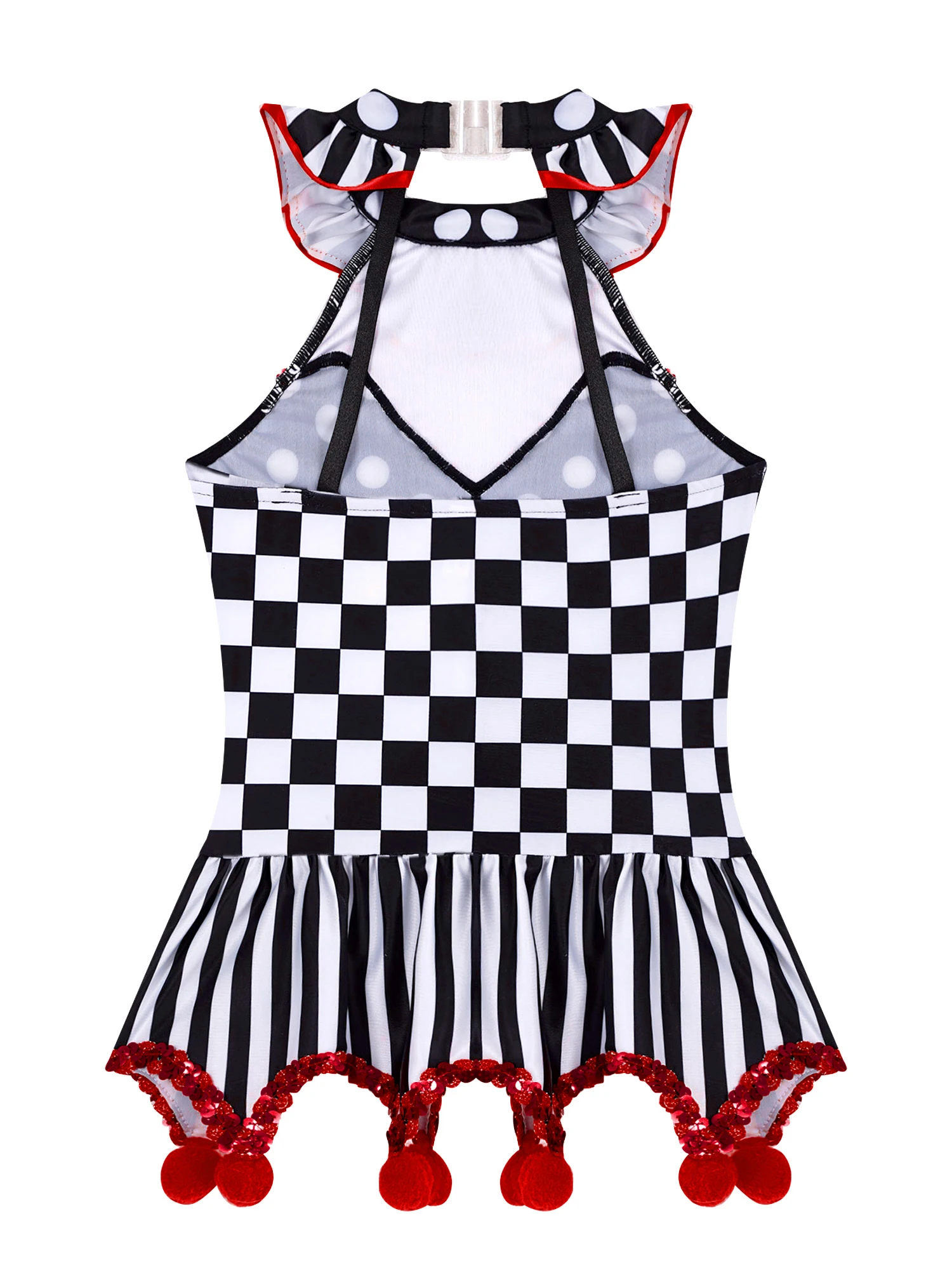 Kinderen Meisjes Circus Clown Cosplay Kostuum Joker Kleding Kostuum Tutu Jurk Mouwloze Strepen Leotard Jurk Carnaval Fancy Party