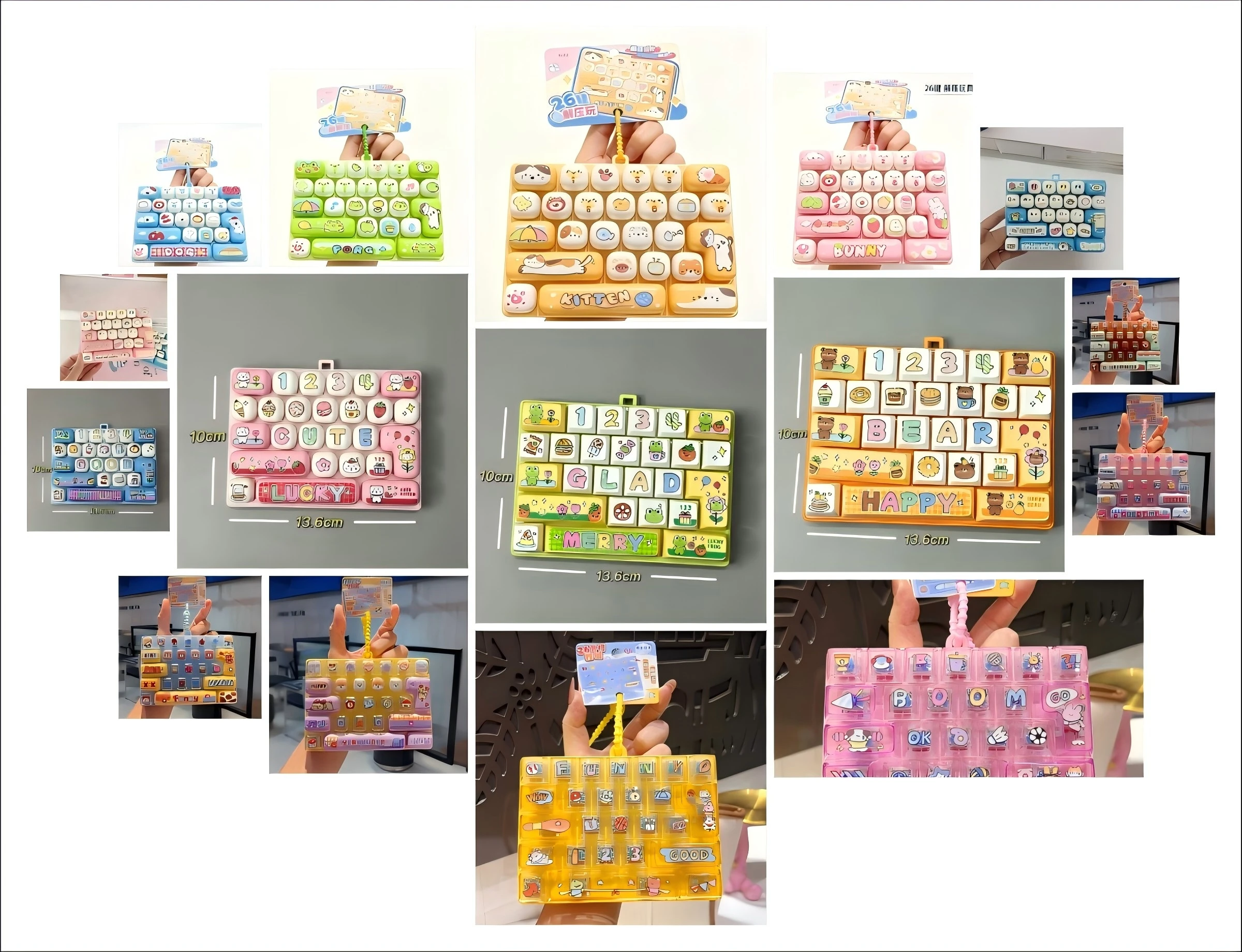 22pcs Random Creative Healing Series Happy Never Close 26 Key Stress Relieving Keyboard Portable Keychain Hanging Bag Hanging Gi