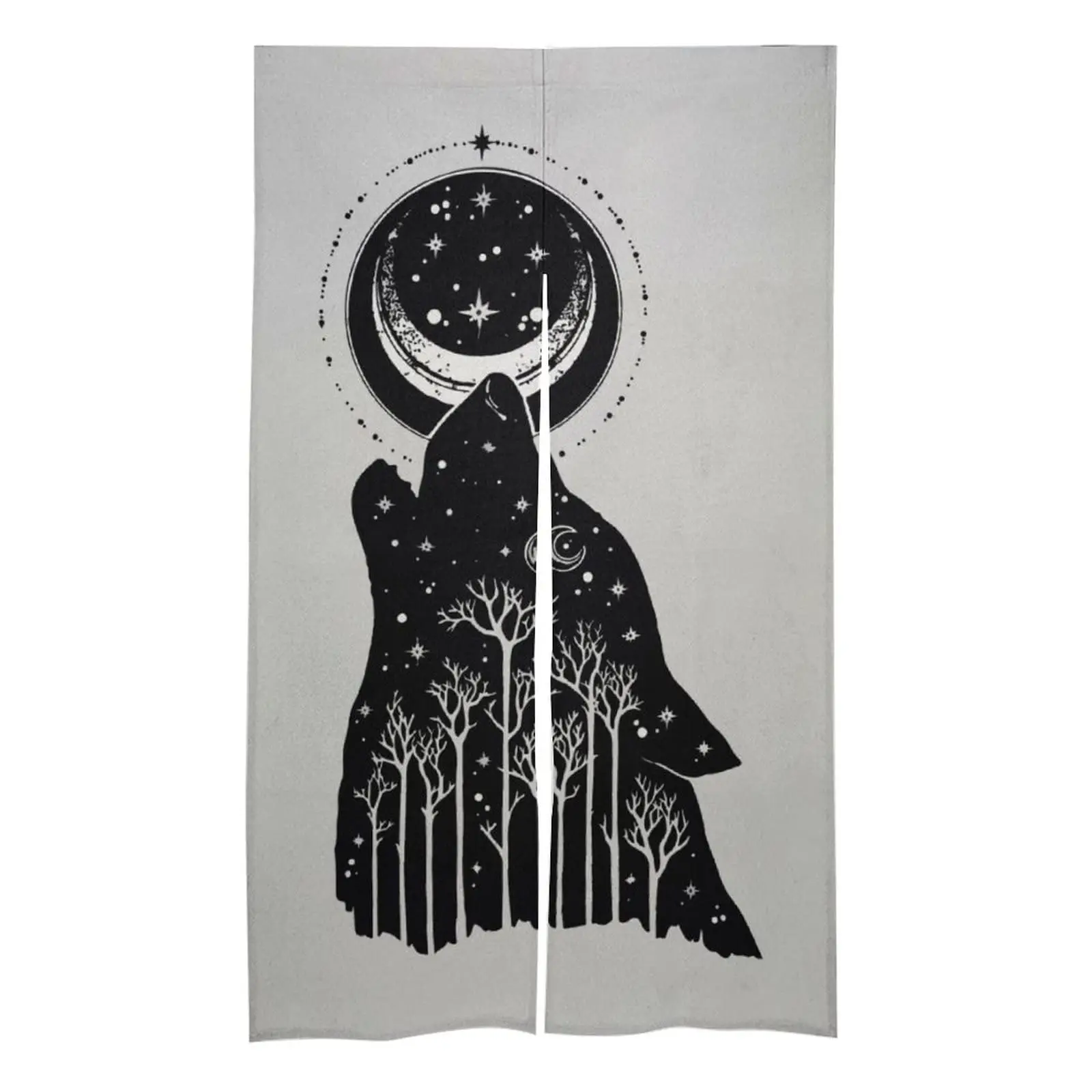 Fire Wolf Locked in A Moon Doorway Curtain for Closet Japanese Style Thermal Insulated Hanging for Door Kitchen Room