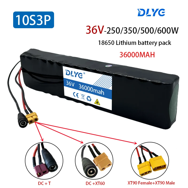 

10S3P 36V 36Ah 18650 Lithium Ion Battery Pack 350W 500W for High Power Electric Bike Scooter Motorcycle Scooter Built-in BMS