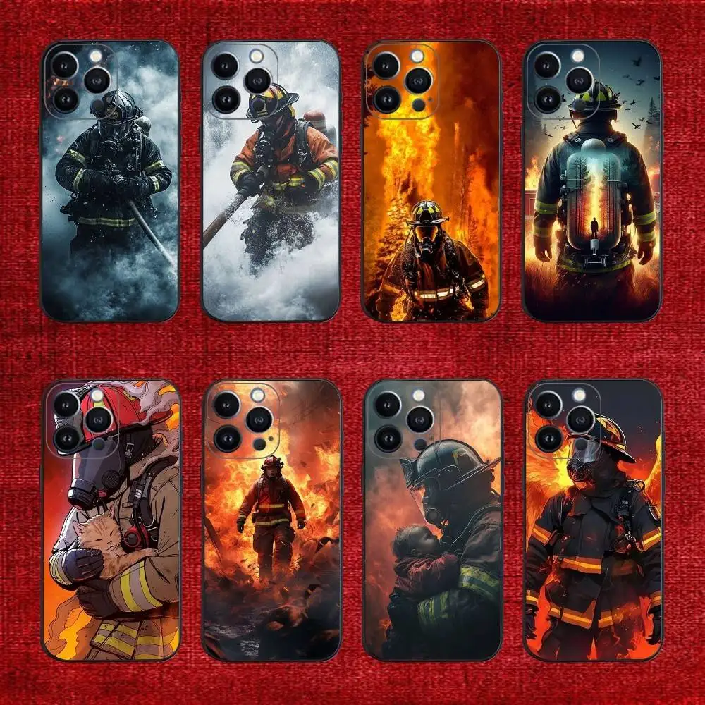 

Fire Fighter Hero Phone Case For iPhone 16e,16,15,14,13,12,11,Pro,X,XS,Max,XR,Plus,Mini Soft Black Cover