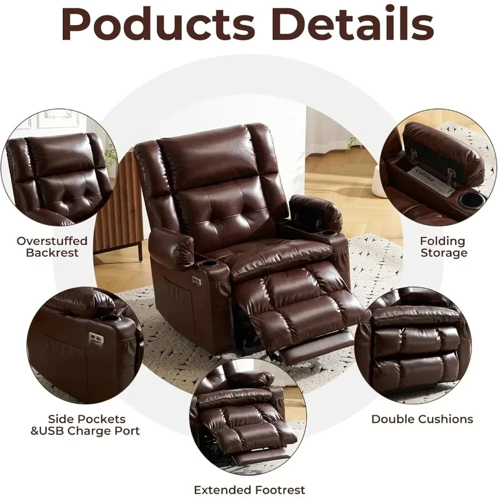 كرسي كرسي رفع الطاقة بمحرك مزدوج كبير الحجم مع تدليك وحرارة مناسبة لكبار السن مع مساحة تخزين للذراع وميزة مسطحة