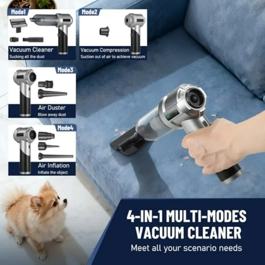 مكنسة كهربائية محمولة، مكنسة كهربائية للسيارة بقوة 16000 باسكال، 4 في 1، محرك قوي للسيارة، محرك بدون فرشاة 80000 دورة في الدقيقة، دوران 30 دقيقة #3