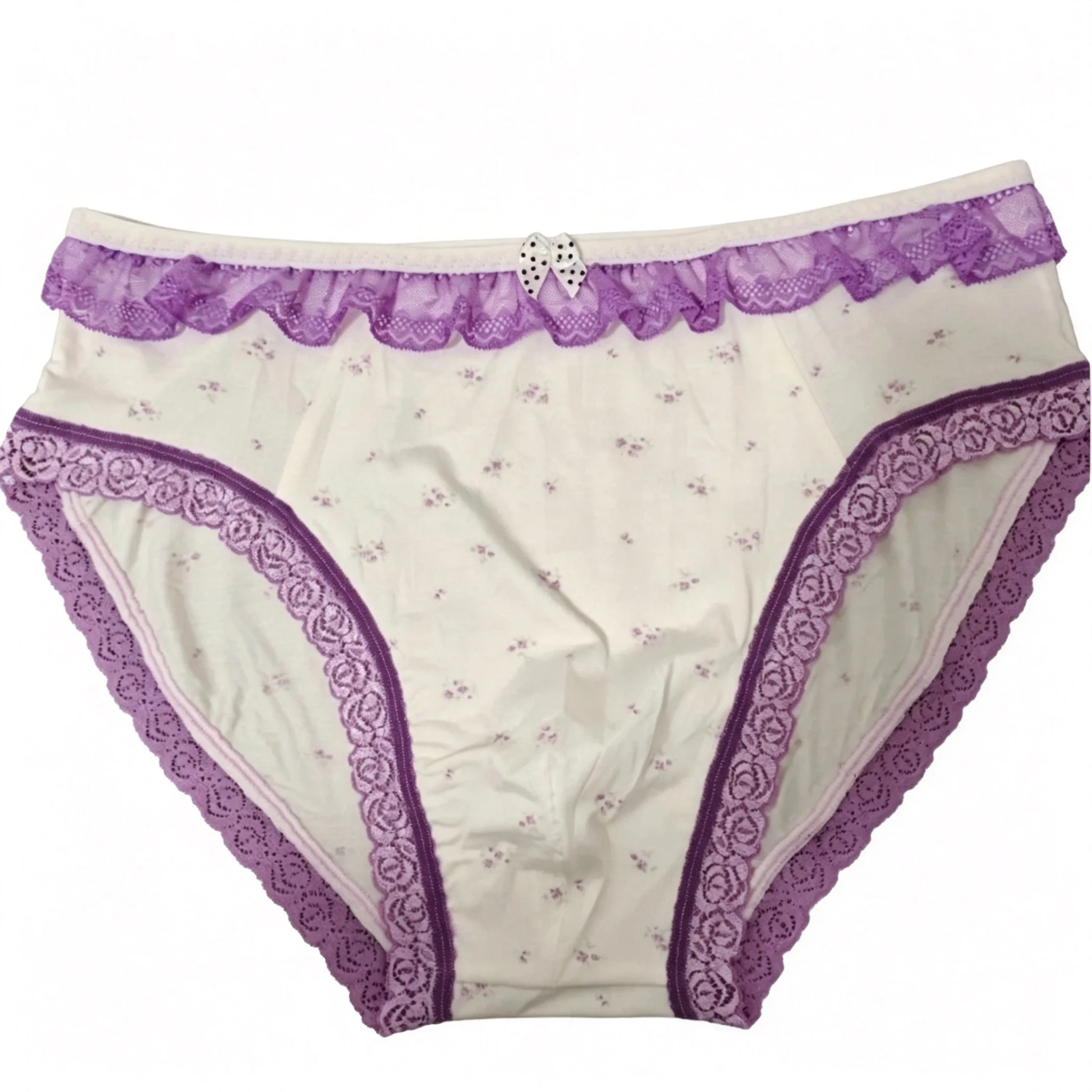 Man's Magic Purple Cotton Flower Embroid Net Mesh Cute Sexy Kawayi BF Panty Briefs Harajuku