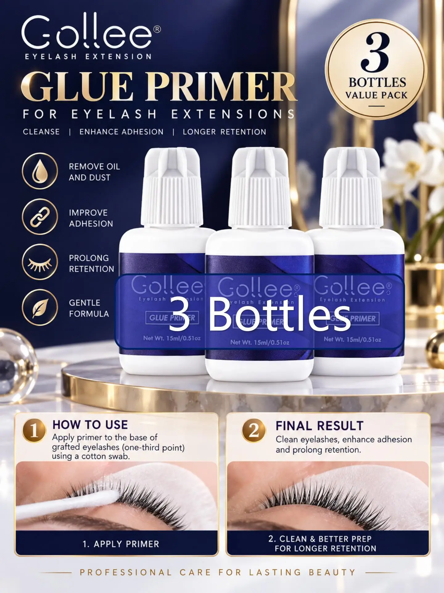 Gollee Primer for Eyelash Glue Enhances Adhesive Bonding Power Improves Retention Prepares Lashes Before Extension Application