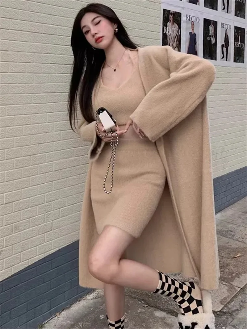 طقم سترة من ثلاث قطع للنساء ، تنورة نصف حمالة ، طراز كسول ، فتاة جذابة ، ملابس خارجية ، خريف ، شتاء #5