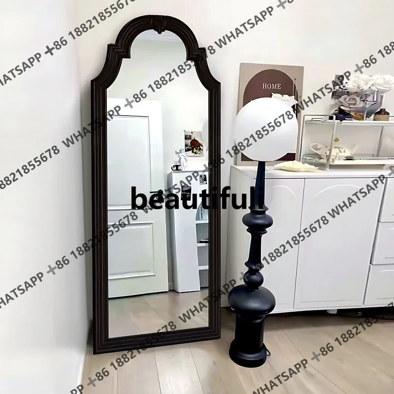 French retro black full-body mirror American bedroom light luxury clothing store wall-mounted dressing fitting mirror