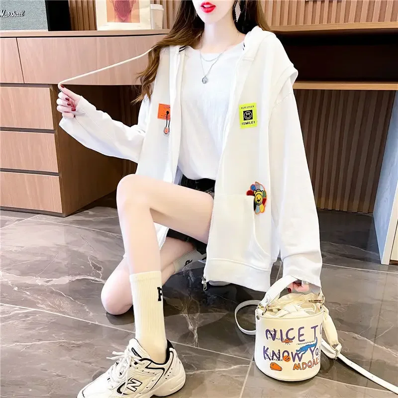 Cotton Hooded Sweatshirt Vest Women\'s Sleeveless Top Coat Retro Leisure Korean Fashion Harajuku Style Plus Size Loose Cardigan