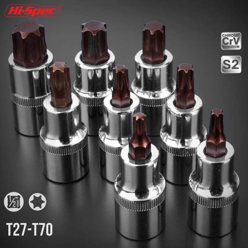 1/2 Họa Tiết Hoa Văn Vít Bộ Ổ Cắm S2 Lục Giác Torx Ổ Ổ Cắm Bit Bộ Bộ T27-T70 Ổ Tam Giác Chống Dụng Cụ Sửa Chữa Với ốp Lưng Đỏ