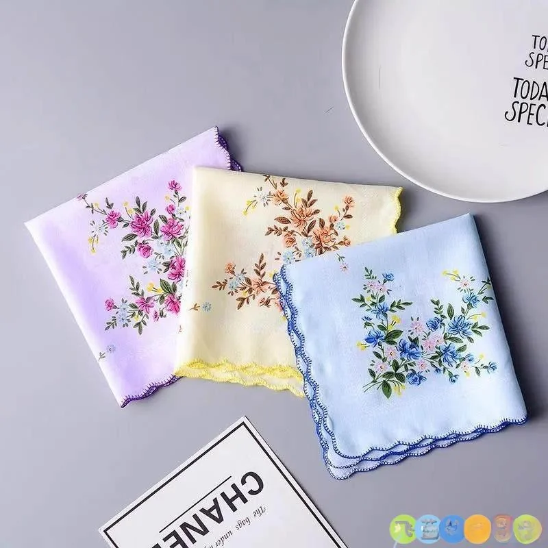 

Pure Cotton Floral Print Handkerchief Women's Crescent Vintage Sweat Absorbent Small Handkerchief Lady's Floral Handkerc...