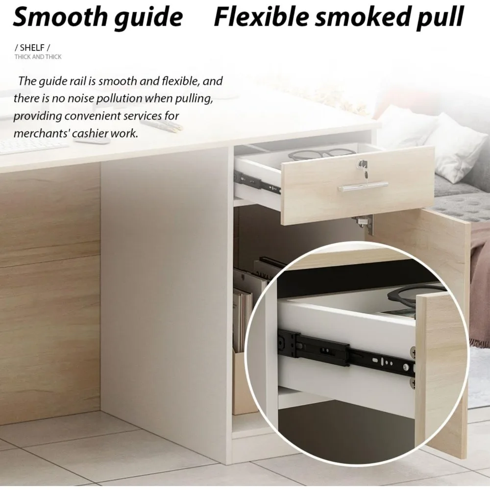 Reception Desk Retail Counter with Lockable Drawer & Shelves, Front Counter Desk Reception Counter Table for Salon Lobby Shop