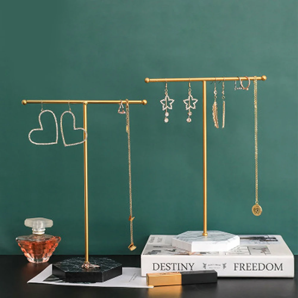

Jewelry Display Stand with Marble Base Minimalist Display Tower Metal for Bangles Necklaces Bracelets Rings Bag