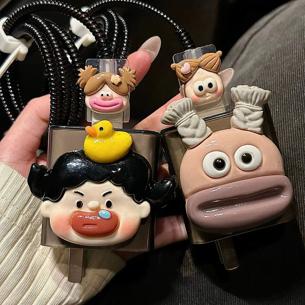 3D Cute Cartoon Charger Cover for iPhone 17 16 15 14 13 20W 18W Fast Charging Cable Head Protector Accessory Case