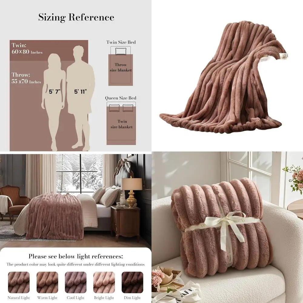 

Роскошное полосатое одеяло из искусственного меха, уютный мягкий плюш для дивана, стула, спальни, 55x70, лисий коричневый