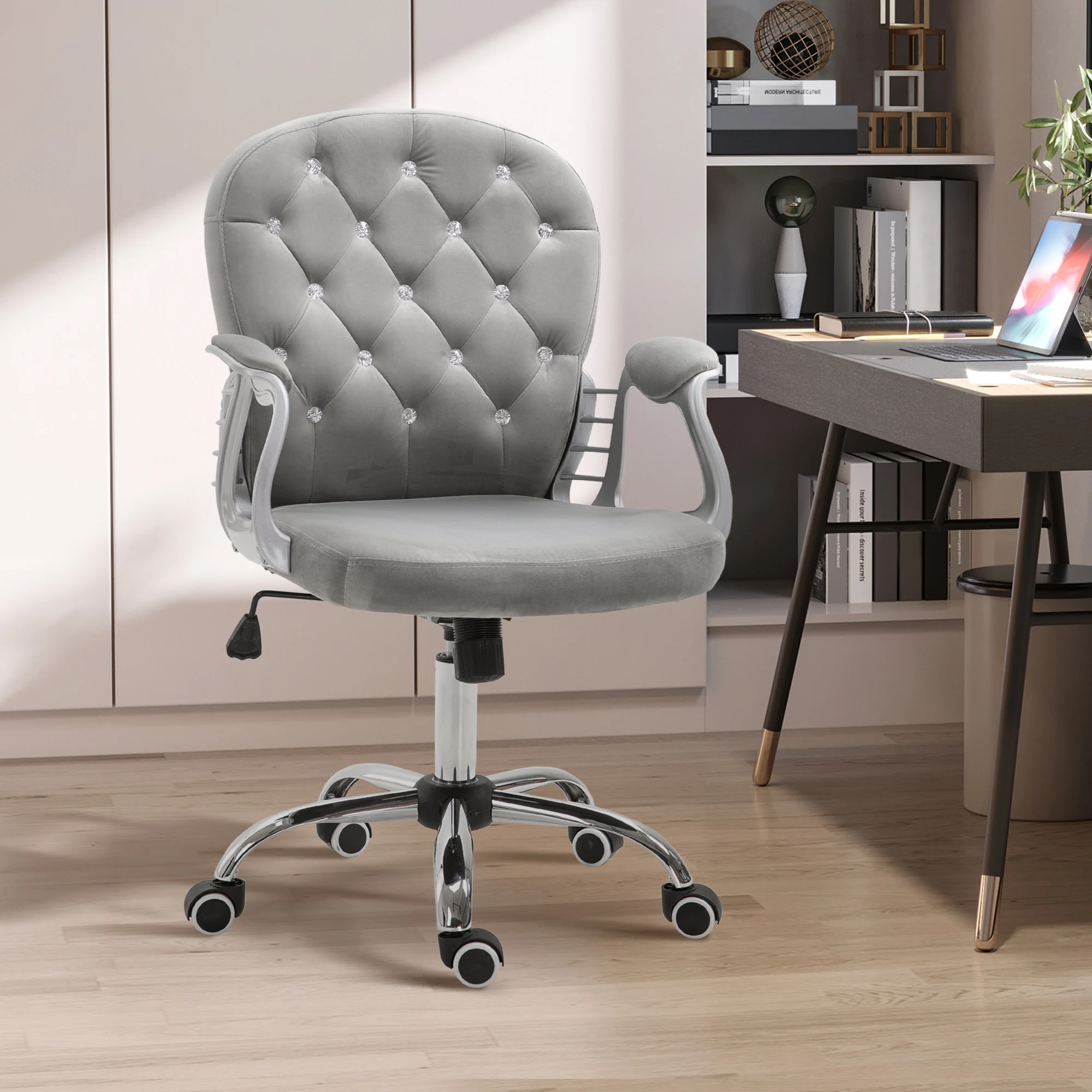 Vanity Office Chair Tufted Backrest Swivel Rolling with Height Adjustable