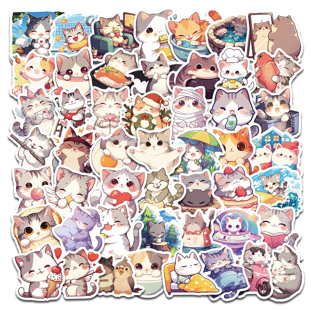 10/30/50 Stück Cartoon Daily Life of Cute Cats Aufkleber Aufkleber für Kinder Spielzeug Briefpapier Koffer Telefon Kawaii Graffiti Sticker Pack