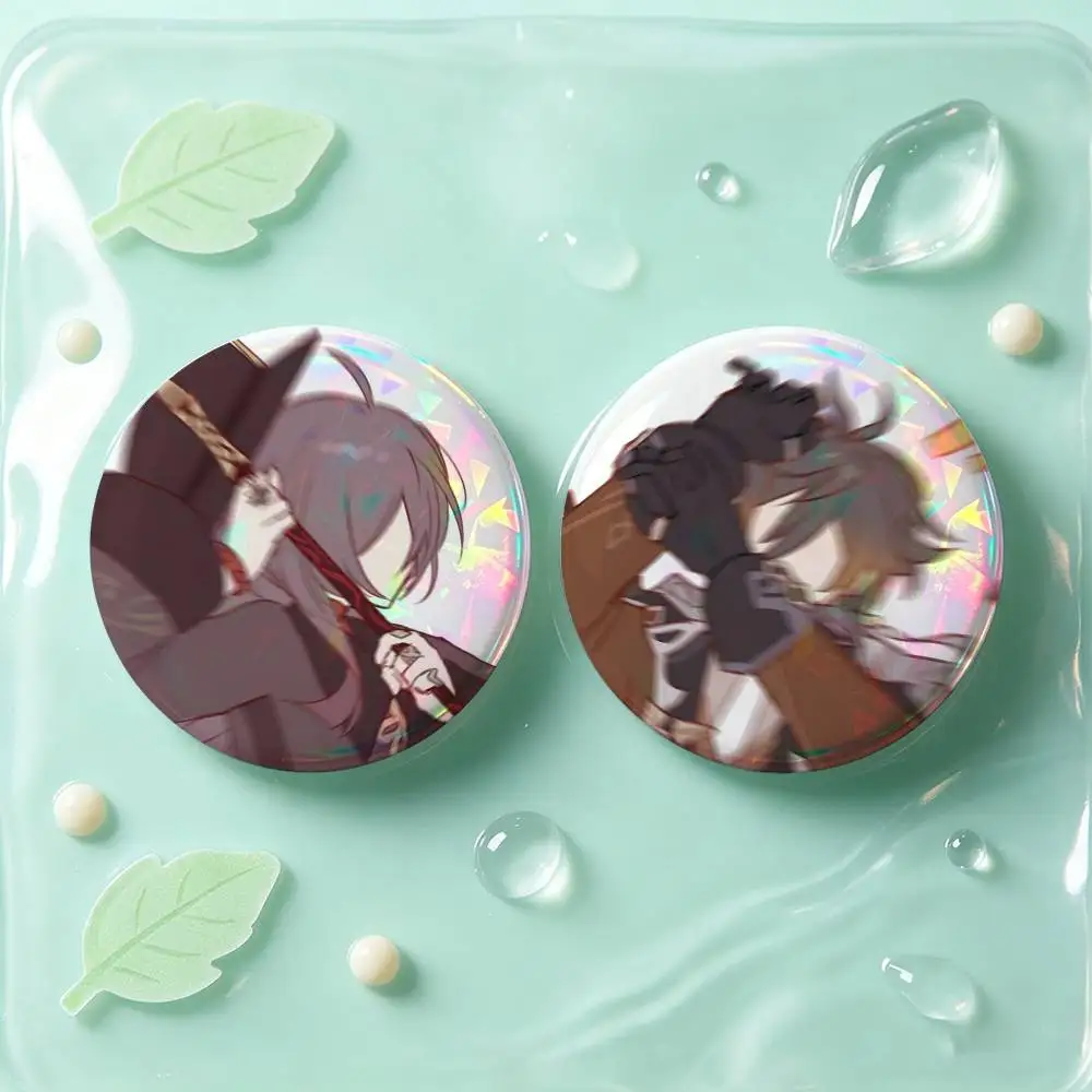 Hu Tao And Zhongli Genshin Badges 25 32 44 58 75 Mm Round Cosplay Pin Bag Decor Fans Collect Friends Gifts Brooch Souvenir