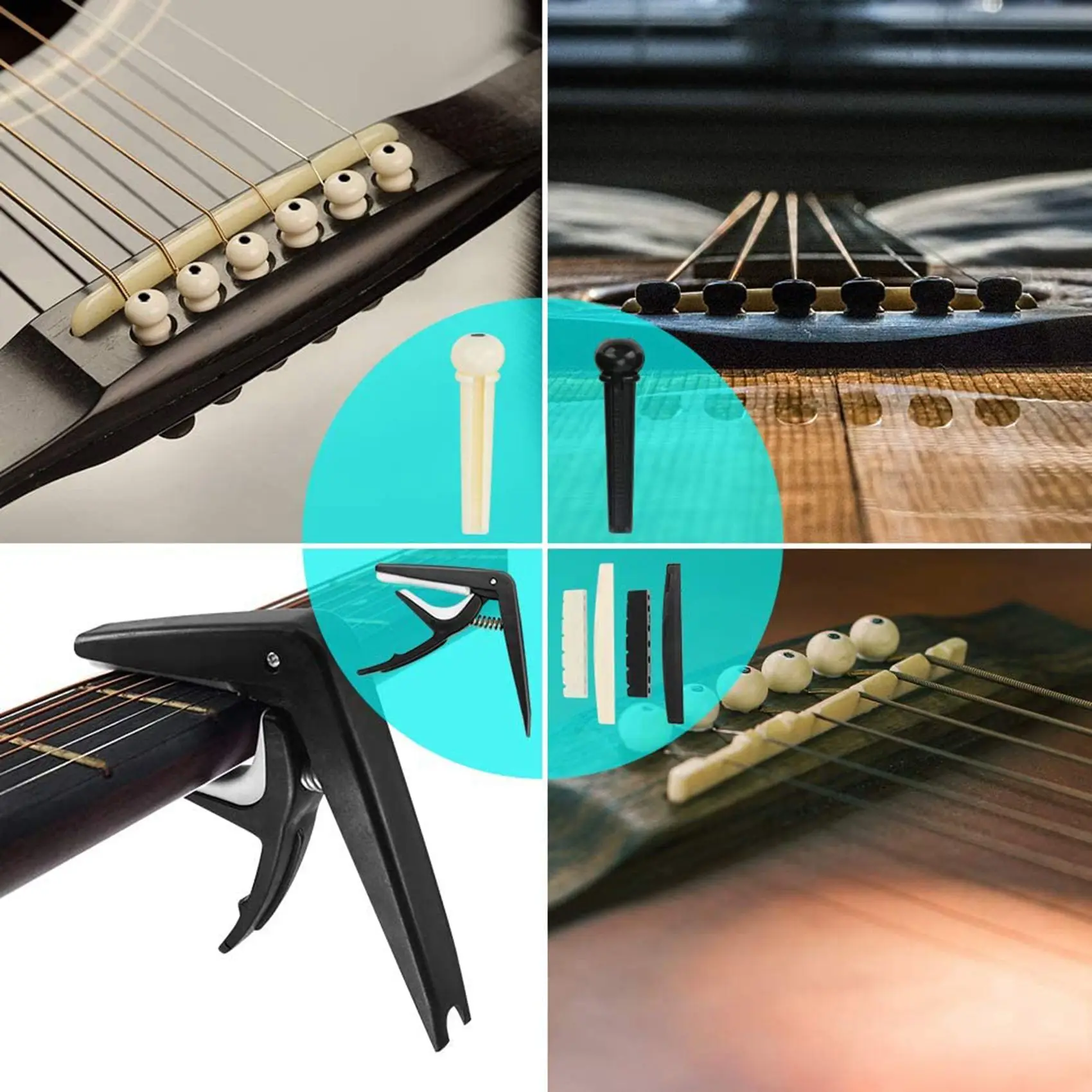 ROO 65 PCS Guitar Accessories Kit with Guitar Strings, Tuner, Capo, Picks, Pick Holder, Thumb Finger Picks, Bridge Pins