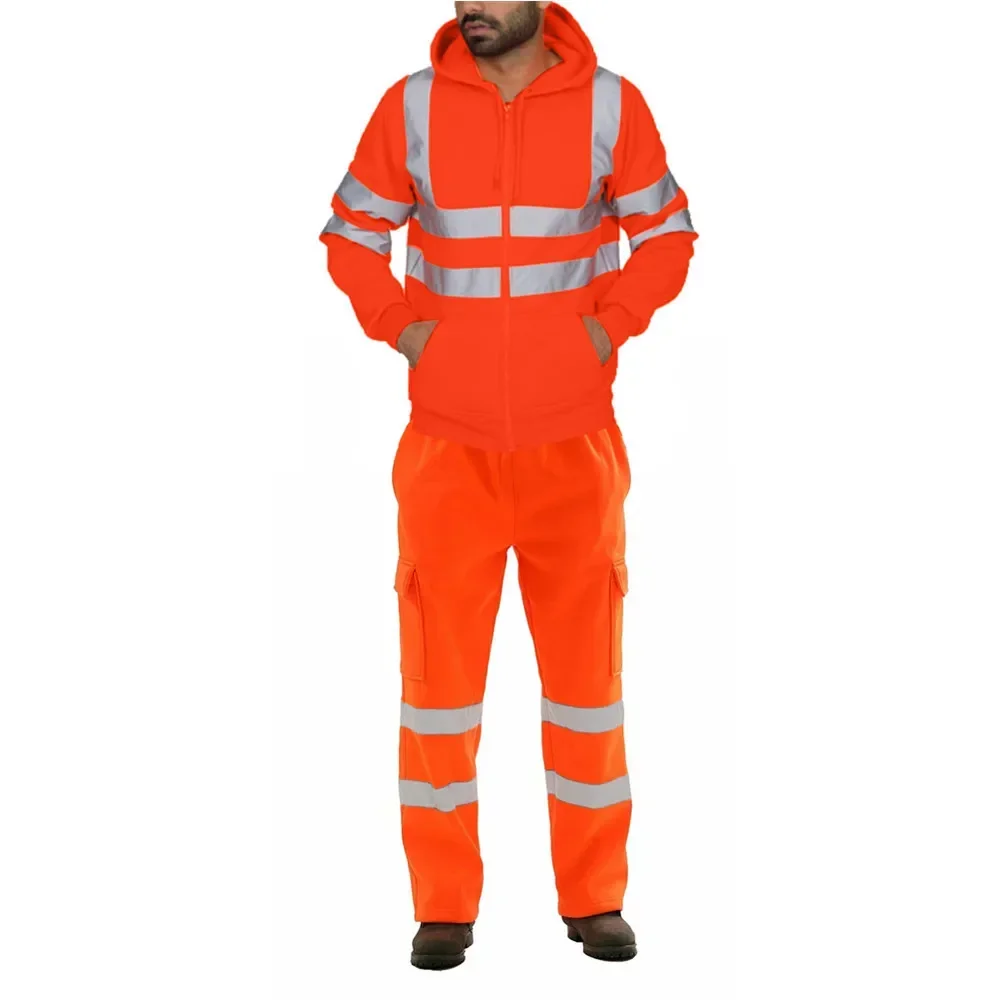 Uniform Set Mannen Sanitaire Werknemers Reflecterende Strip Werkkleding Fleece Koudebestendige Kleding Mannelijke Arbeidspakken Plus Size 3XL