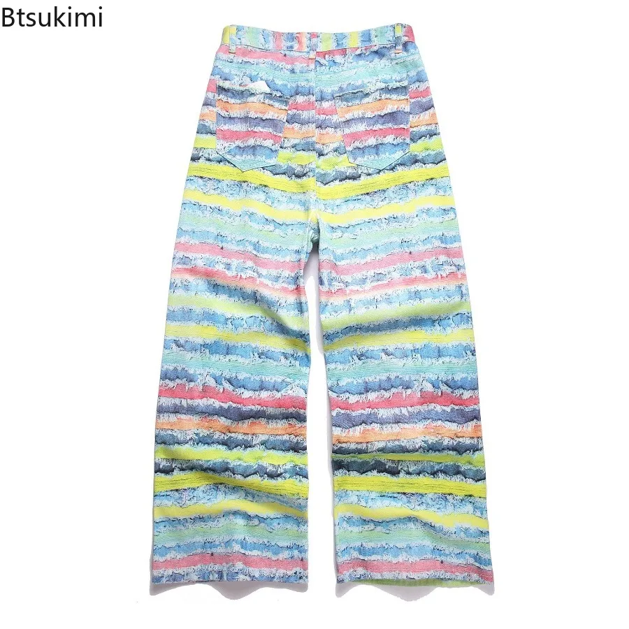 New Men's Digital Print Wide Leg Denim Pants Male Fashion Loose Baggy Full Printed Streetwear Long Jeans Casual Hip Hop Trousers
