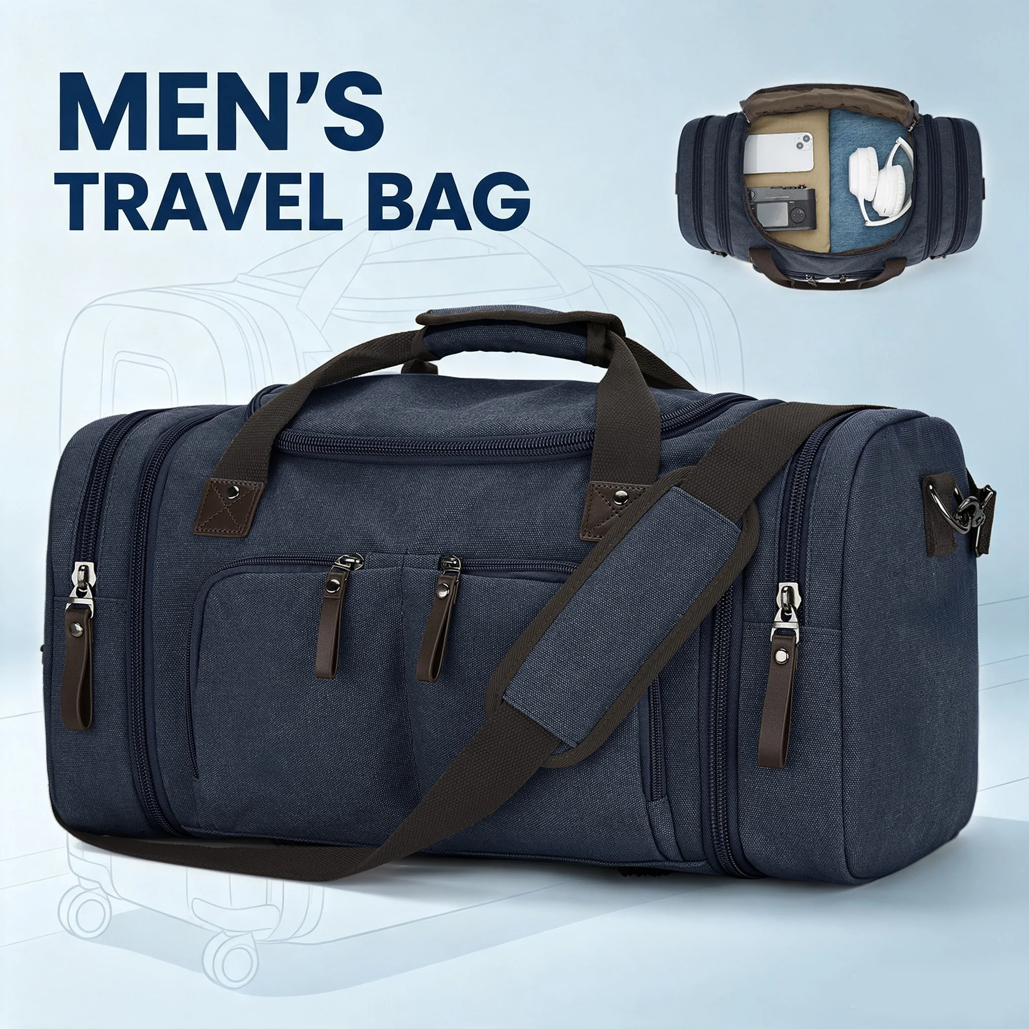 Canvas Travel Bag for Men - Expandable Weekend Bag Carry-on Luggage for Gym, Short Trip LuggagAirplane Tote Bag for Men Women