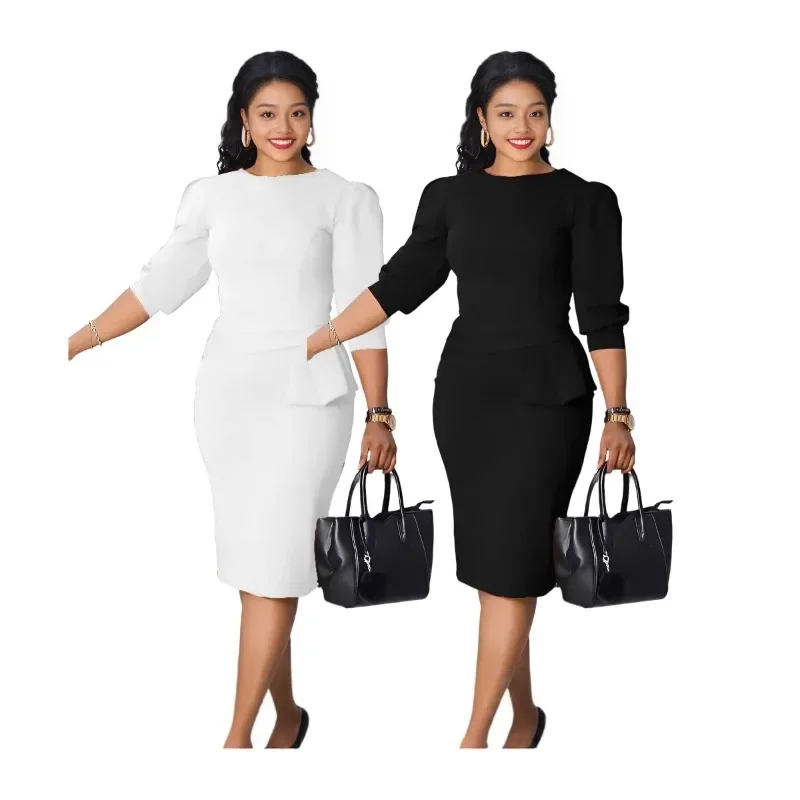 Elegant Slim dresses for church women O Neck Half Sleeves Peplum Classy Modest Female Office Ladies Classy Gowns Occasion Summer