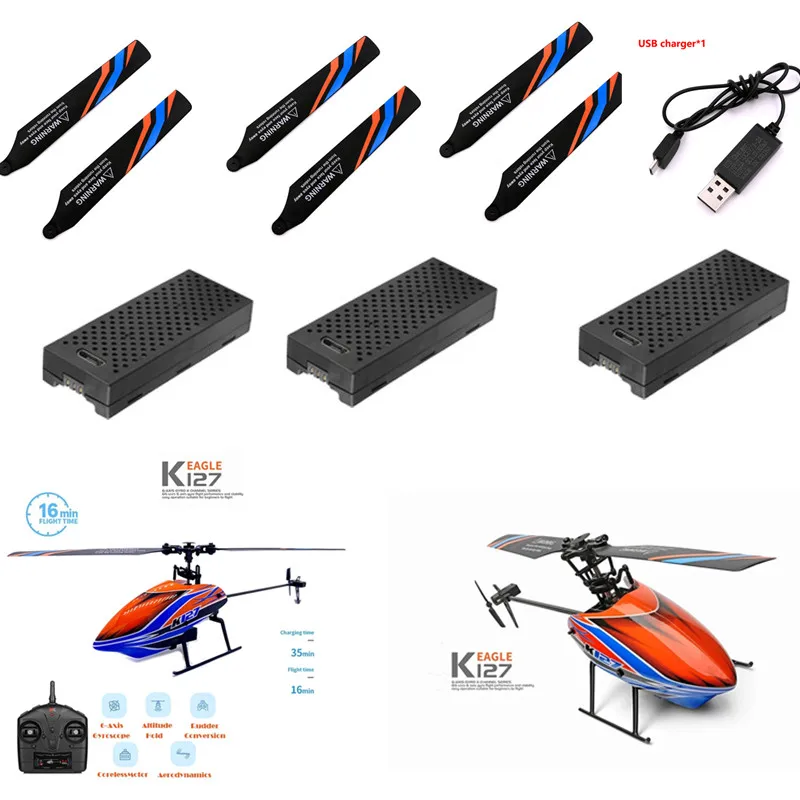 K127 helikopter RC 3.7V 400MAH bateria K127 akcesoria do śmigłowców K127 helikopter RC oryginalna bateria główne łopaty linii USB