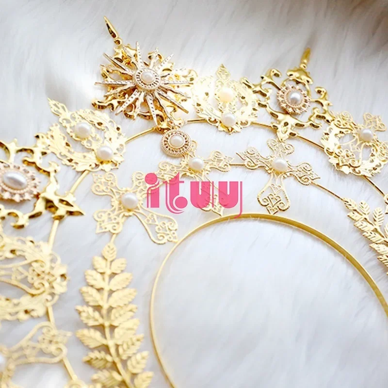 Gold Halo Headpiece Lolita Headdress Sun Goddess Virgin Mary Gothic Gorgeous Headband Hair Accessories
