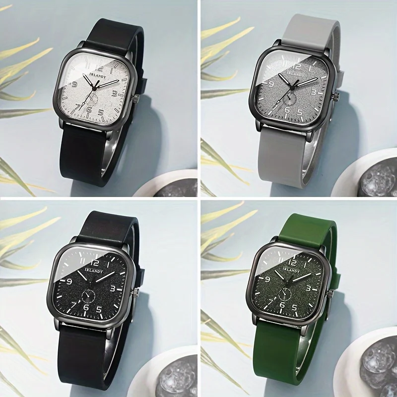 Men's Fashion Quartz Watch with A Square Dial and Silicone Strap, An Ideal Gift Suitable for Both Business and Leisure Occasions