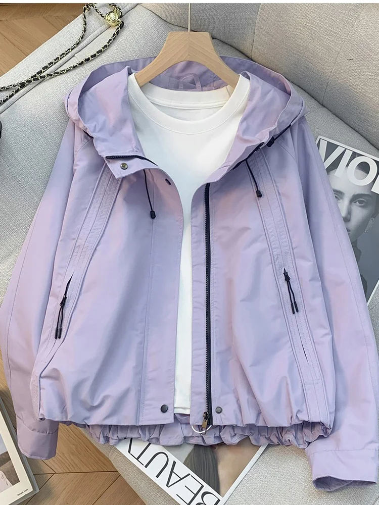 Women's Dopaamine Hooded Long Sleeve UV Protection Windproof Loose Jacket Y2K Outdoor Sports Aesthetic Streetwear Outerwear 2026