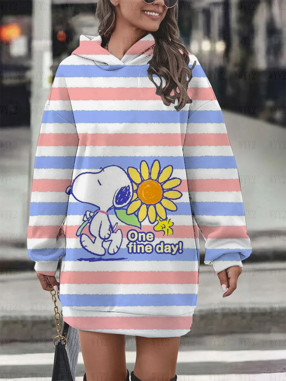 New summer Disney print Snoopy cartoon street loose casual cute hoodie women\'s long-sleeved hoodie dress