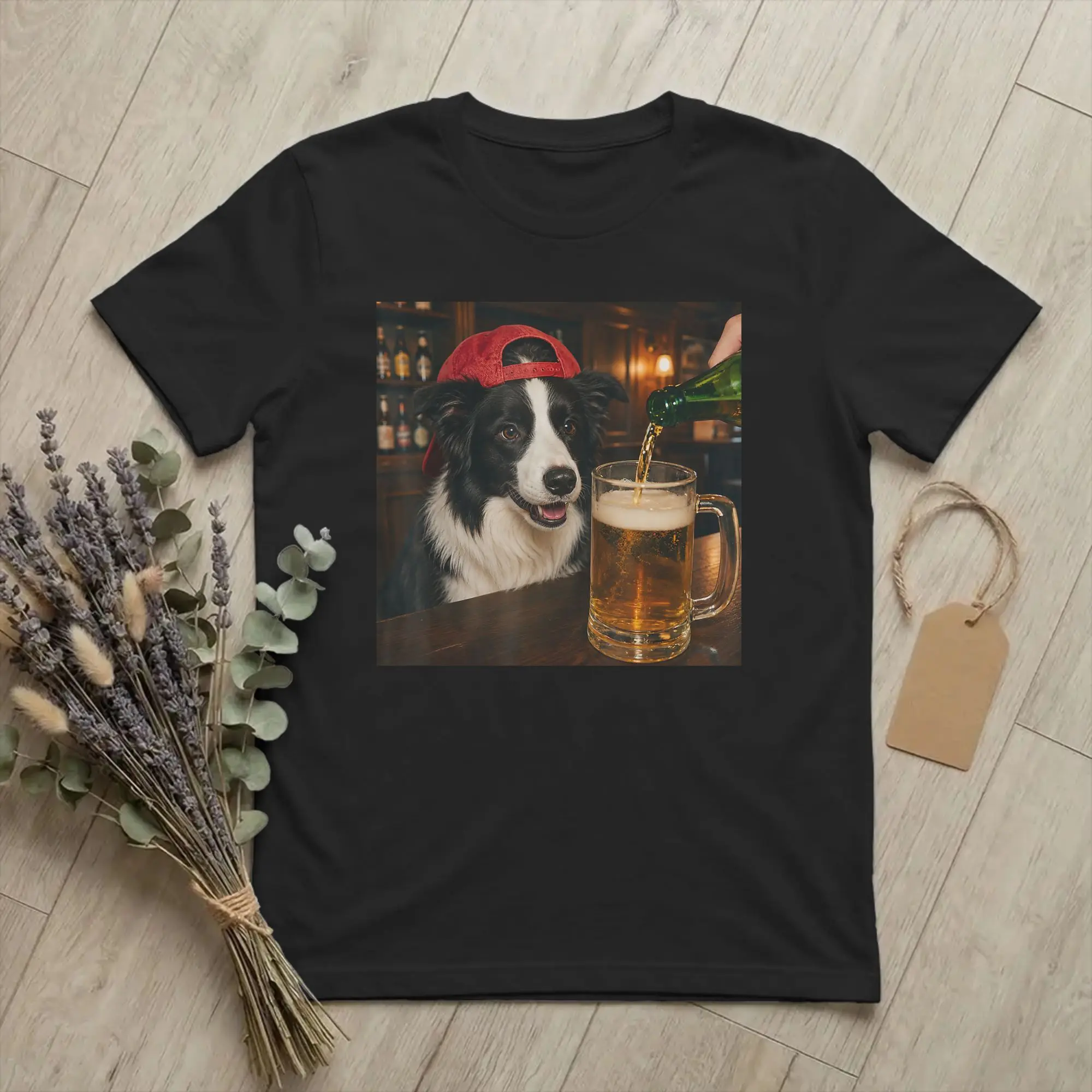 Camisetas divertidas con diseño de perro Border Collie bebiendo cerveza, ropa de algodón, camisetas de manga corta con cuello redondo, idea de regalo