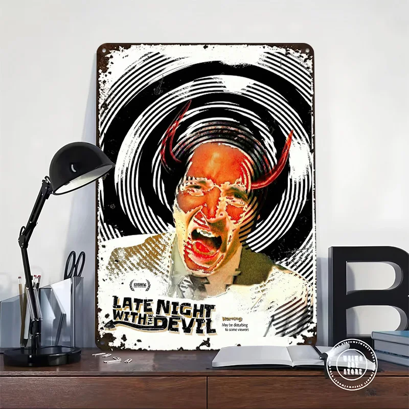 Late Night With the Devil Movie Metal Poster Customized Wall Art Retro Vintage Metal Tin Signs for Luxury Decoration Room Decor