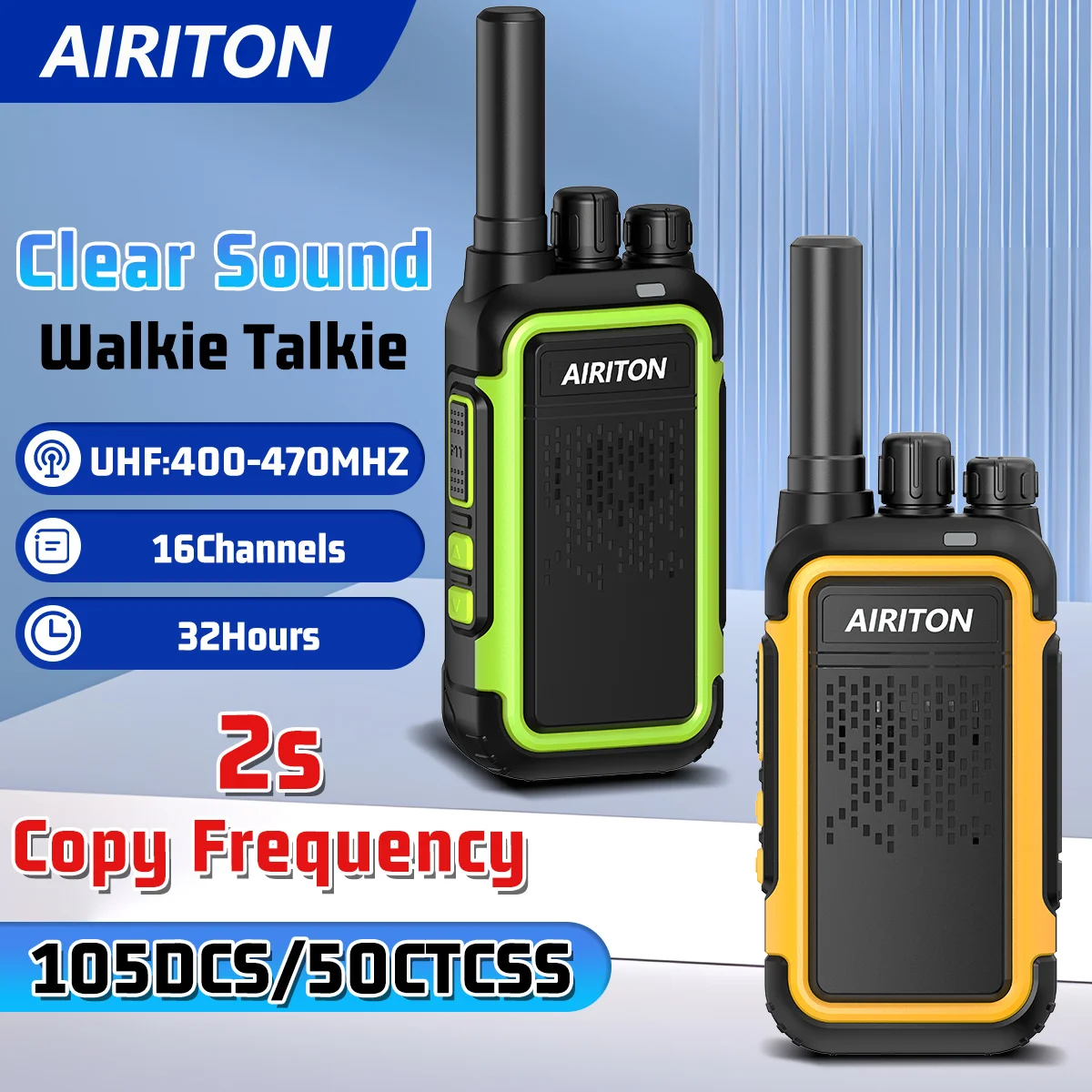 

AIRITON AI-F3 Мини-рация с функцией беспроводной копирования частоты, UHF 400-470 МГц, 16 каналов, зарядка Type-C, удобная для переноски, портативная радиостанция для путешествий.