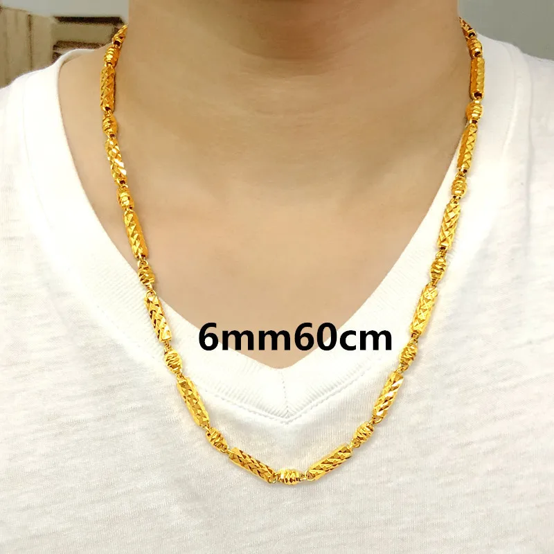 6mm 24K real gold necklace jewelry necklace men's cylindrical hollow 9999 pure gold frosted surface transfer beads