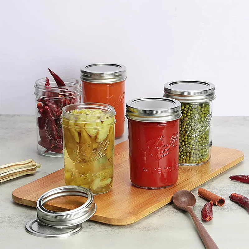 Frasco de Vidrio Transparente Estilo Retro Americano, Frasco de Almacenamiento Sellado para Mermelada y Batidos, Recipiente de Vidrio Redondo para Almacenamiento en la Cocina