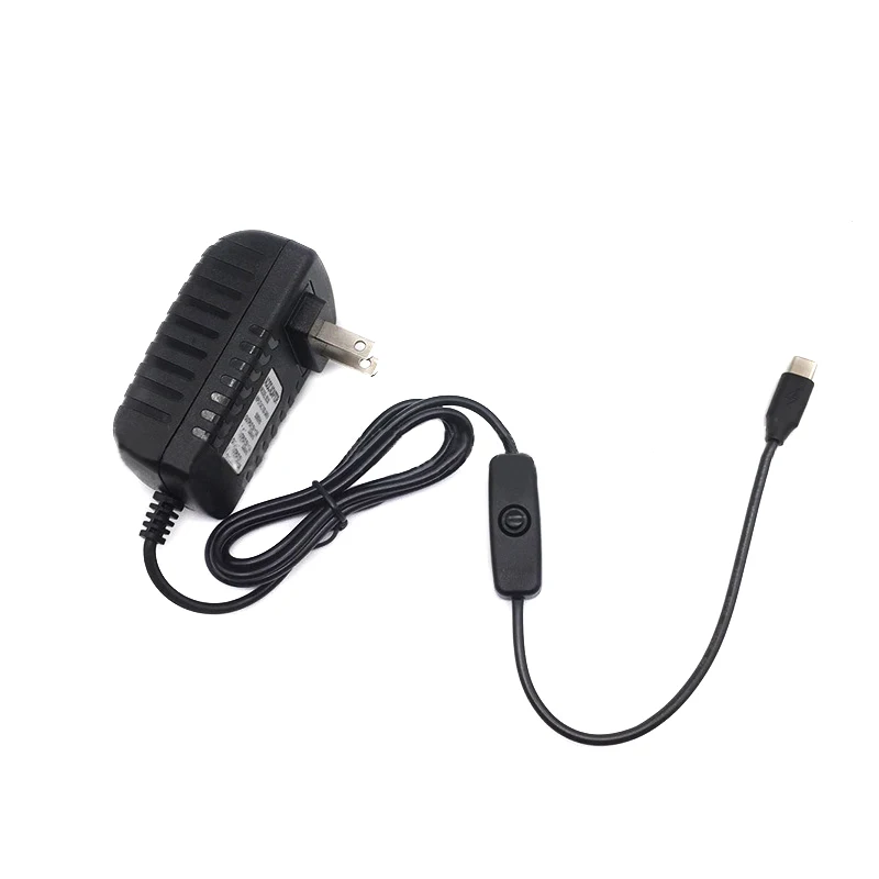 AC100-240V DC 5V 3A Power Supply Adapter with Switch Button USB Type-C Fast Charger for Raspberry Pi 4 Model B 4B Power Cable