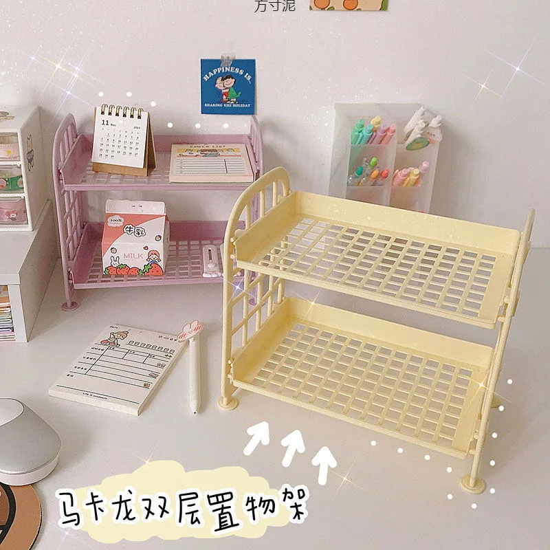 Nuevo organizador de escritorio minimalista Kawaii Macaron, estante de almacenamiento para dormitorio de estudiantes, estante hueco plegable, estante de almacenamiento para el cuidado de la piel